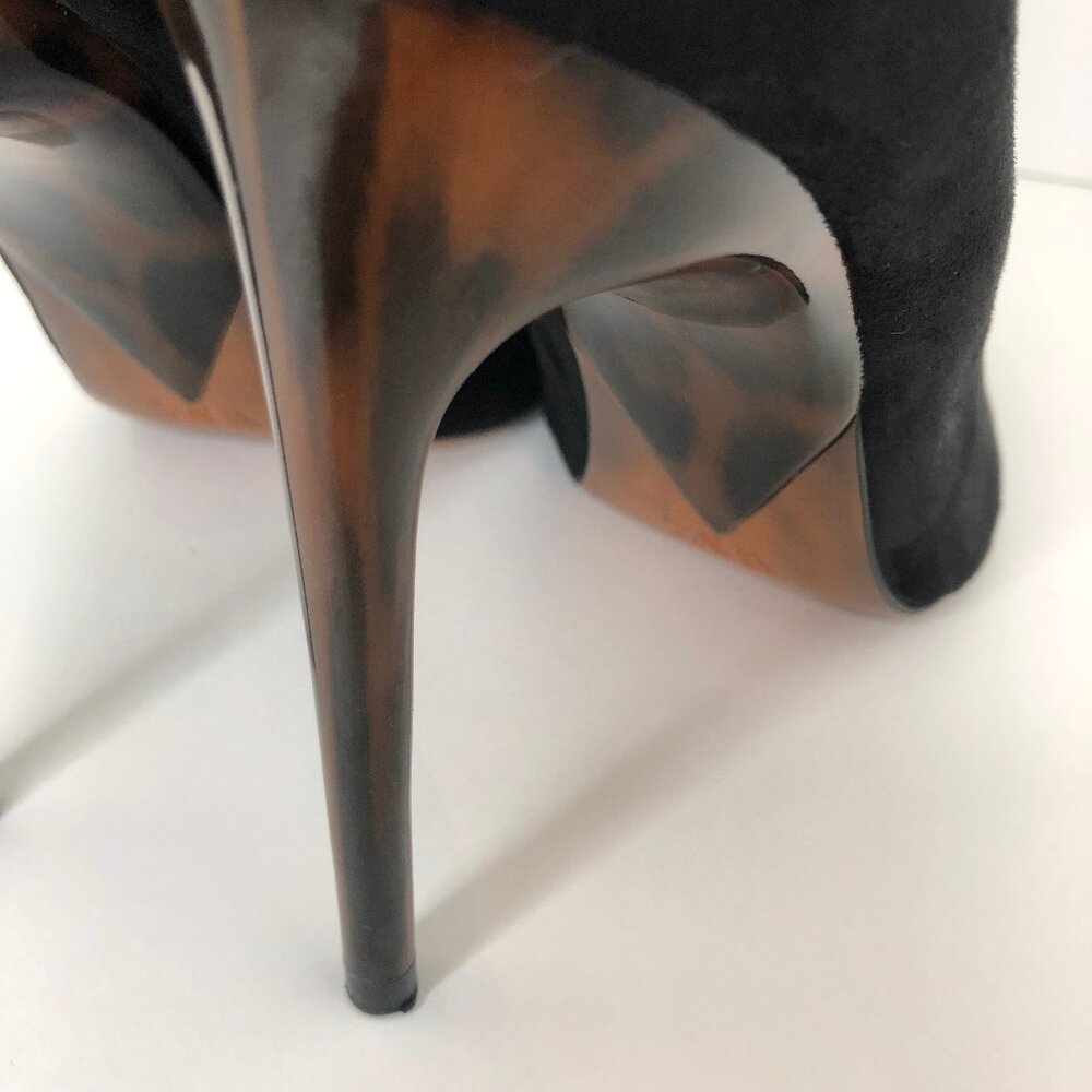 Zara Black Faux Suede Tortoise Shell Heels - Size 39 (US 8) - Picture 3 of 8